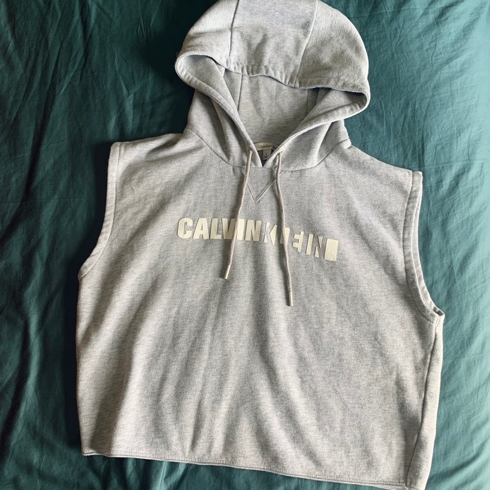 Calvin Klein Grey Crop Sleeveless Hoodie